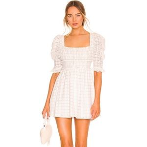 For Love & Lemons White Eyelet Puff-Sleeve Mini Dress